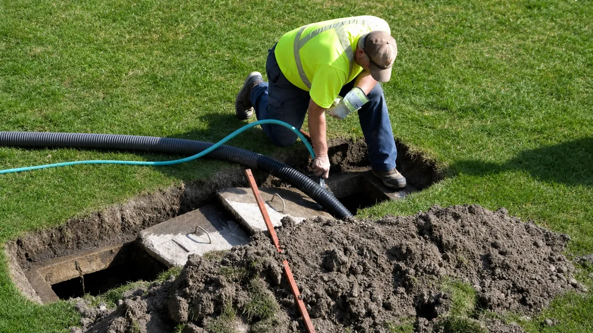 Septic system repair and inspection at an open tank in Marion County, Florida