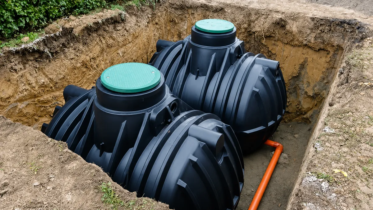 New septic system tanks set in an excavation in Marion County, Florida